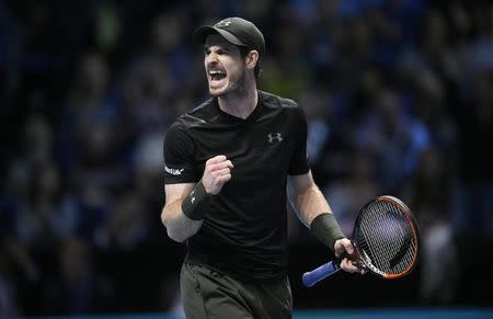 Britain Tennis - Barclays ATP World Tour Finals - O2 Arena, London - 14/11/16 Great Britain's Andy Murray celebrates during his round robin match against Croatia's Marin Cilic Action Images via Reuters / Tony O'Brien Livepic