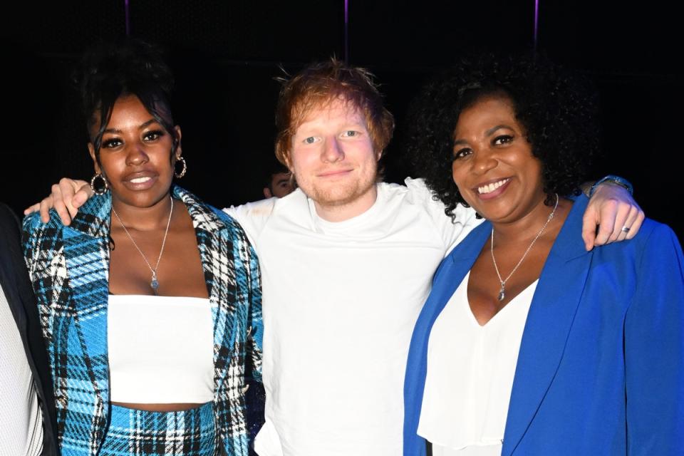 Ed Sheeran pictured with Jamal Edwards’ mother Brenda Edwards and sister Tanisha Artman (Getty Images for Jamal Edwards S)