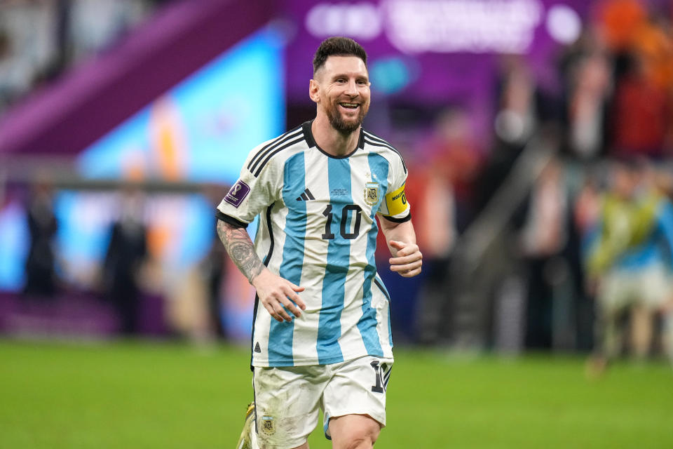 (10) MESSI Lionel of team Argentina celebrate after defeat team Netherlands and qualify to Sami-Final at the FIFA World Cup Qatar 2022, Quarterfinal match between Netherlands and Argentina at Lusail Stadium on 09 December 2022 in Lusail City, Qatar. (Photo by Ayman Aref/NurPhoto via Getty Images)