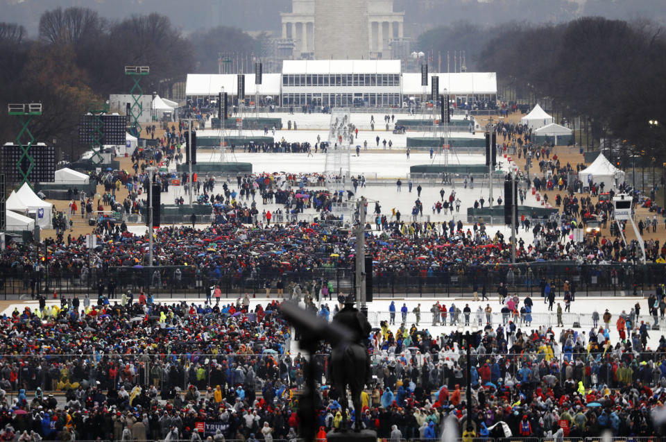 Spectators gather for the inauguration ceremonies swearing in Donald Trump as the 45th president of the United States.