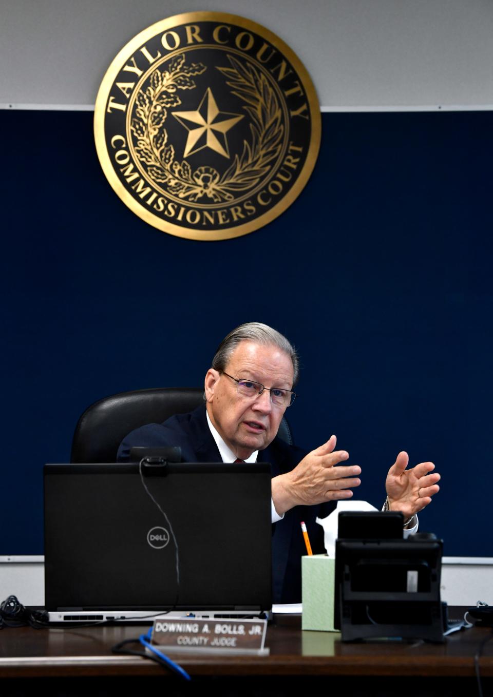 Taylor County Judge Downing Bolls gestures during the commissioners court Dec. 6.