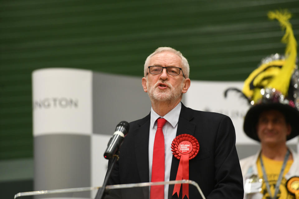 Labour leader Jeremy Corbyn speaks after the results was given at Sobell Leisure Centre for the Islington North constituency for the 2019 General Election.