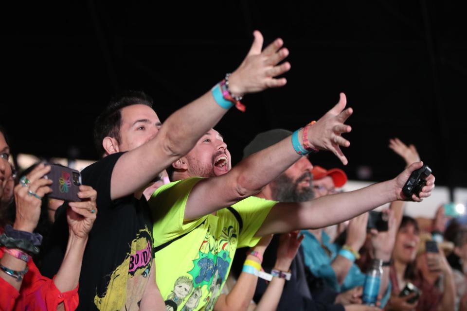 Fans of Blondie scream her name at the start of her performance at the Coachella Valley Music and Arts Festival in Indio, Calif., on Friday, April 14, 2023. 