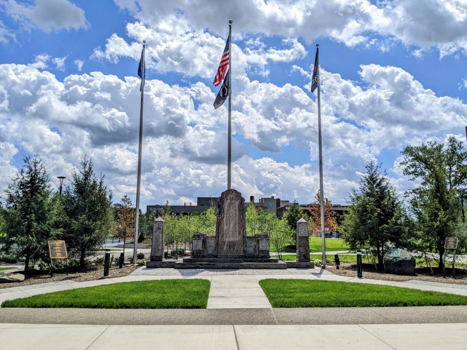 Photo shows Royal Oak War Memorial's new look as of spring 2022, in its new location -- about 70 feet east of the former site.