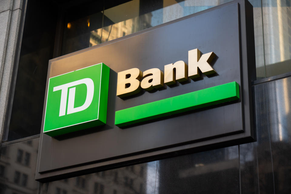 NEW YORK CITY, UNITED STATES - 2020/02/17: Canadian multinational banking and financial services corporation, The Toronto-Dominion Bank, or TD Bank logo seen in Lower Manhattan. (Photo by Alex Tai/SOPA Images/LightRocket via Getty Images)