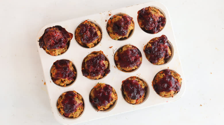 baked tray of turkey meatloaf muffins