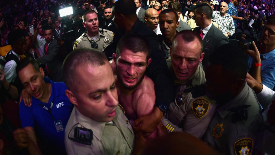 ‘Stripped and banned’: UFC fans fume over Khabib’s brain explosion