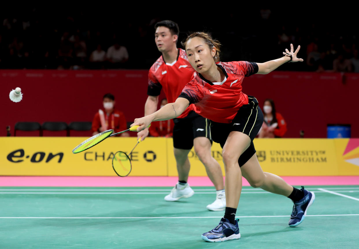 Singapore's mixed doubles duo Jessica Tan (front) and Terry Hee in action at the 2022 Commonwealth Games in Birmingham. 