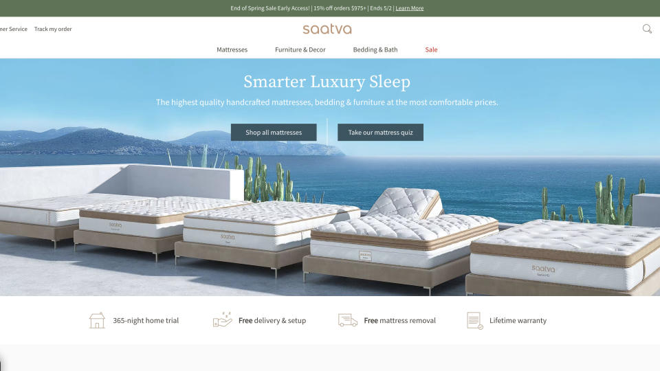 Where to buy a Saatva mattress: Screenshot of the Saatva mattress website