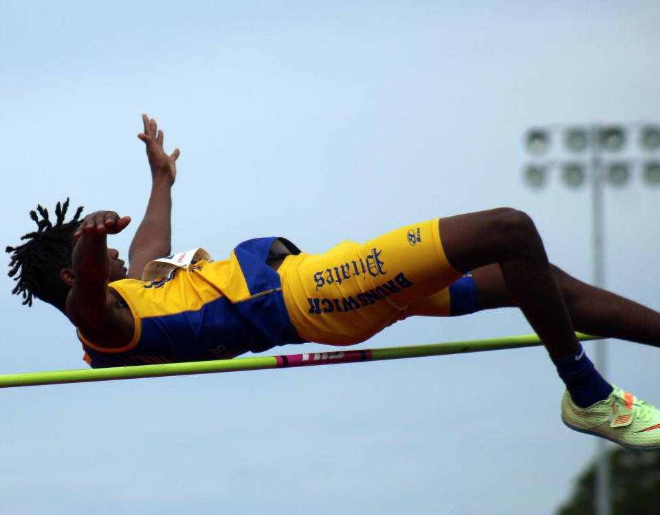 Brunswick's Riyon Rankin, pictured in competition at the Bob Hayes Invitational, set the nation's No. 1 high school high jump mark.