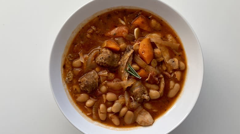 Chicken sausage cassoulet in bowl