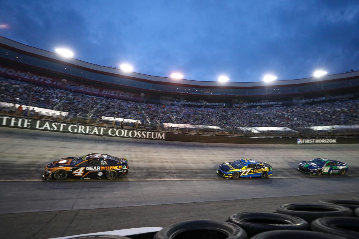 Kevin Harvick (4) just never had the speed on Saturday night, finishing five laps down and being eliminated from the NASCAR playoffs in his final full-time season.