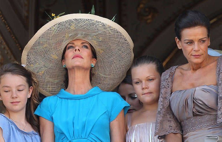 Princess Caroline of Hanover (2R) and her daughter Alexandra of Hanover (L), Princess Stephanie of Monaco (R) and her daughter Camille Marie Kelly Gottlieb pose on the balcony after the civil wedding of Prince Albert II of Monaco and Princess Charlene of Monaco at the Prince's Palace