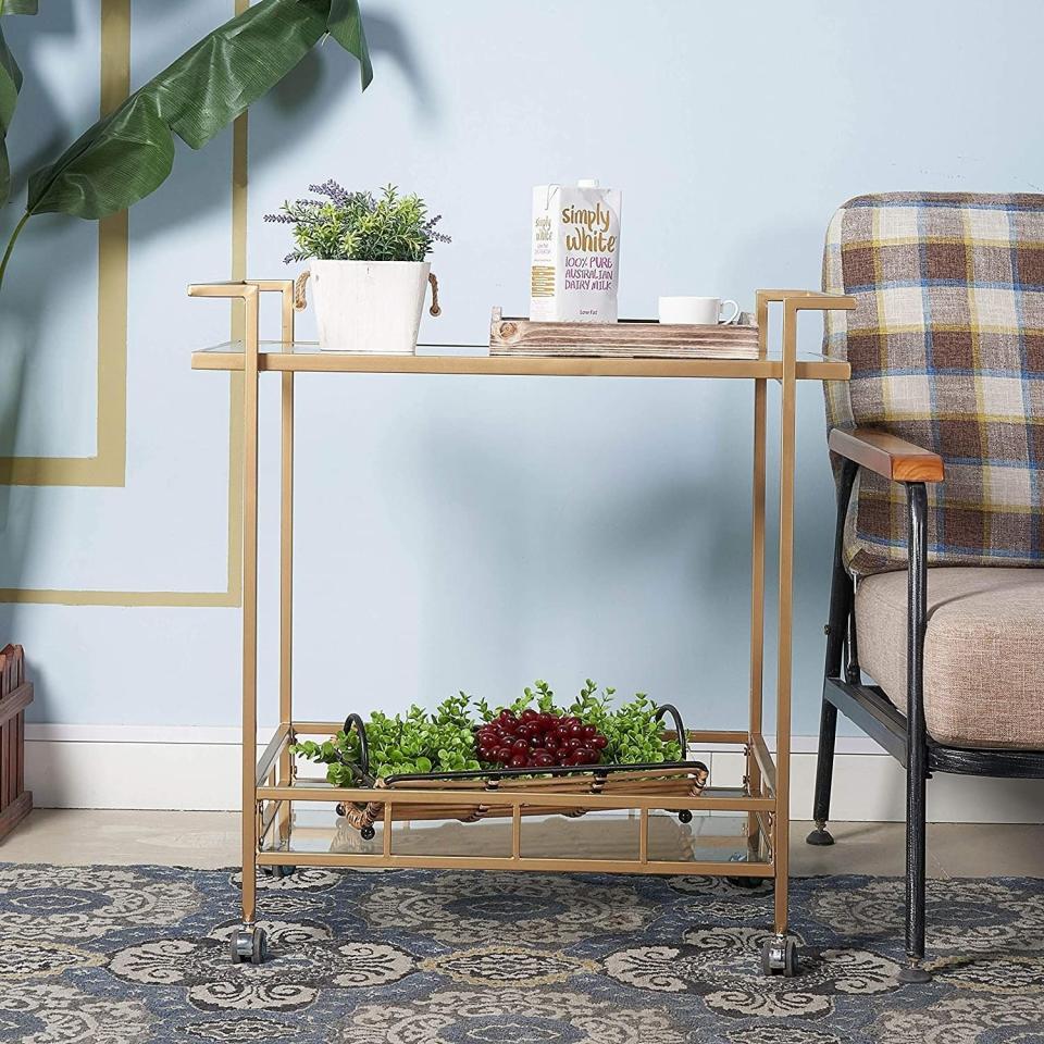 9) RiteSune Bar Cart with Glass Shelves