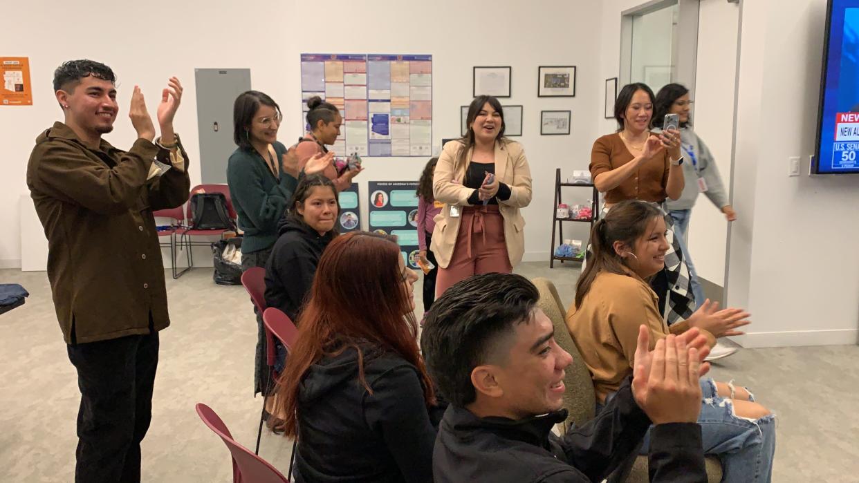 Supporters celebrate the passage of Proposition 308, which allows any college student, regardless of their legal status in the U.S., to qualify for in-state tuition if they graduated from an Arizona high school and have lived in the state for two years prior.