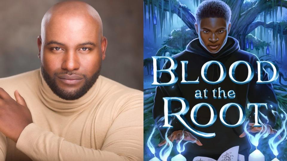 split image of ladarrion williams and his book blood at the root