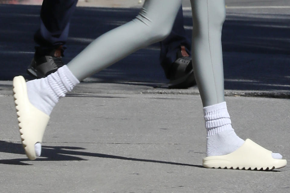 A closer view of Kendall Jenner’s slides. - Credit: MEGA