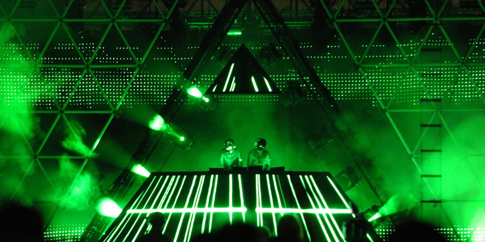 Daft Punk during 2006 Coachella Valley Music and Arts Festival - Day One at Empire Polo Field in Indio, California, United States. (Photo by C Flanigan/FilmMagic)