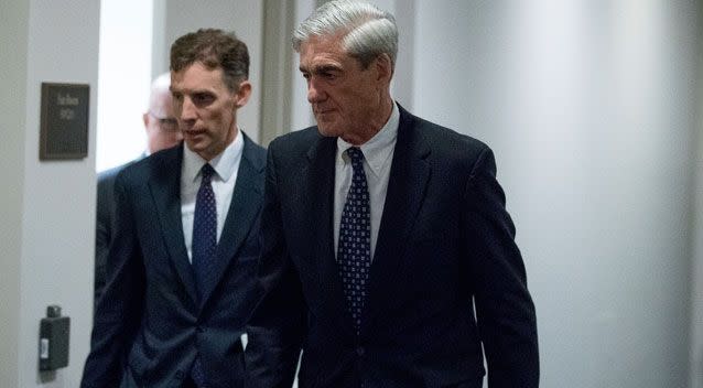 Former FBI Director Robert Mueller, the special counsel probing Russian interference in the 2016 election, departs Capitol Hill following a closed door meeting. Source: AAP