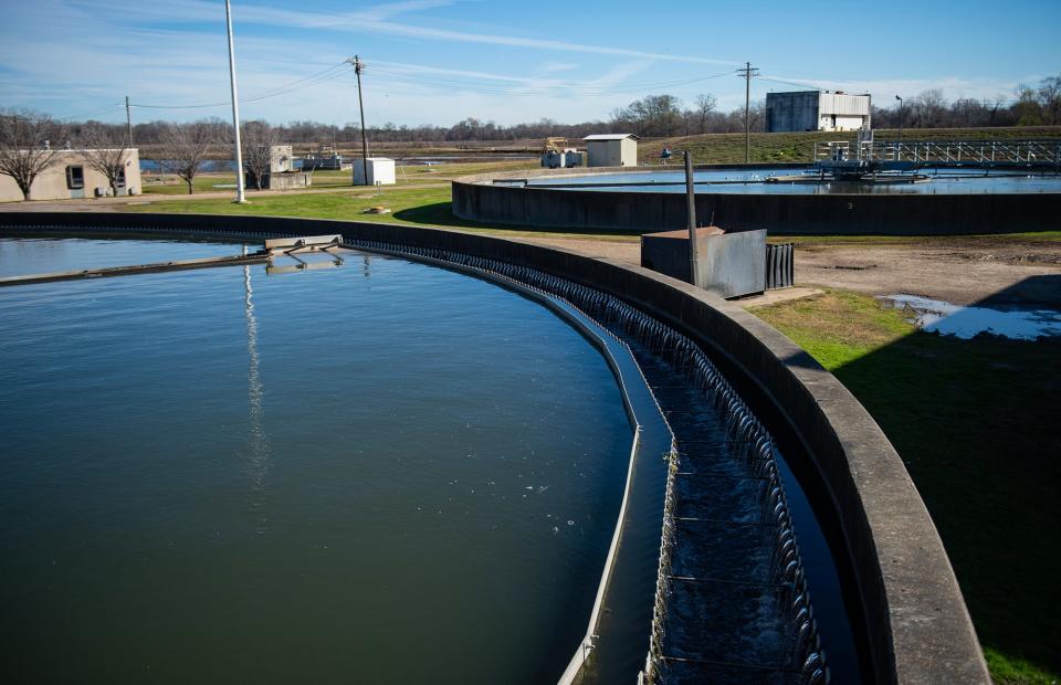 Sludge sinks to the bottom of the clarifiers at the Savanna Wastewater Treatment Plant in Jackson, seen on Wednesday, Jan. 10, 2024. Then, the water is moved and treated with chlorine.