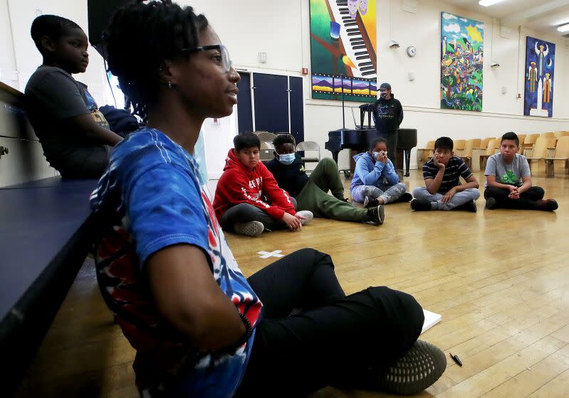 LOS ANGELES, CALIF. - DEC. 20, 2022. Students participate in a dance class offered through the Acceleration Days program at Alta Loma Elementary School in Los Angeles. After a slow start in registrations, about 72,000 Los Angeles students had signed up to be back in the classroom on their first day of winter break. (Luis Sinco / Los Angeles Times)