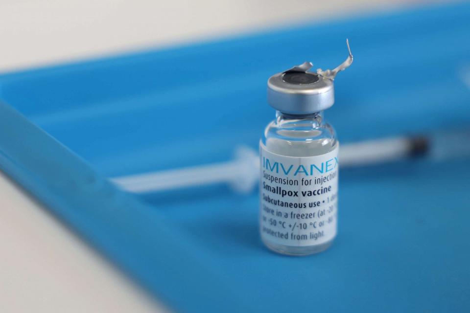 PHOTO: A vial containing the monkeypox vaccine on July 23, 2022 in London. (Hollie Adams/Getty Images, FILE)