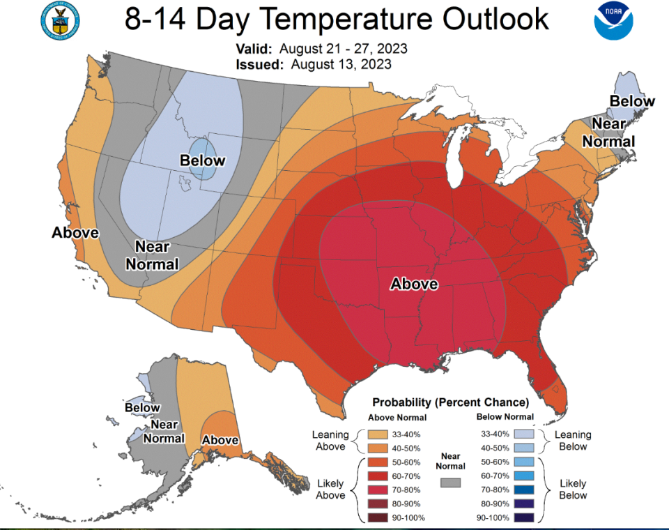 Temperatures are expected to remain above normal for most of Florida in August 2023.