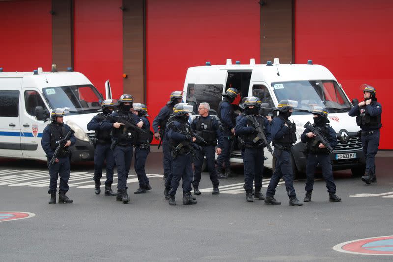 French police secure an area after a knife attack in a public park in Villejuif