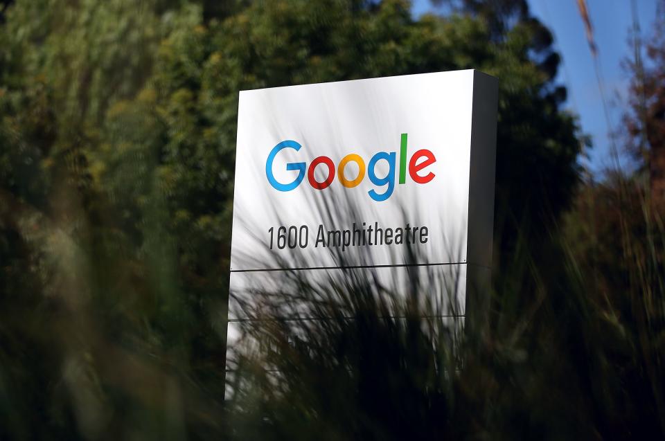 MOUNTAIN VIEW, CA - SEPTEMBER 02: The new Google logo is displayed on a sign outside of the Google headquarters on September 2, 2015 in Mountain View, California. Google has made the most dramatic change to their logo since 1999 and have replaced their signature serif font with a new typeface called Product Sans. (Photo by Justin Sullivan/Getty Images)