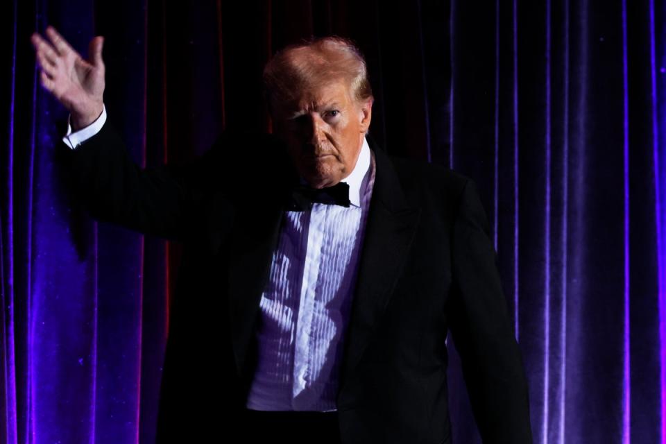 Former President Donald Trump waves as he leaves the stage at the New York Young Republicans event in New York on Saturday (Getty Images)