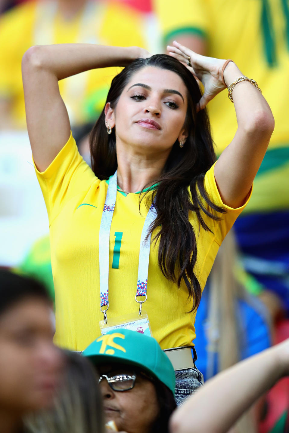 <p>Natalia Loewe Becker, the wife of Alisson of Brazil looks on during the 2018 FIFA World Cup Russia group E match between Serbia and Brazil at Spartak Stadium on June 27, 2018 in Moscow, Russia. (Photo by Chris Brunskill/Fantasista/Getty Images) </p>