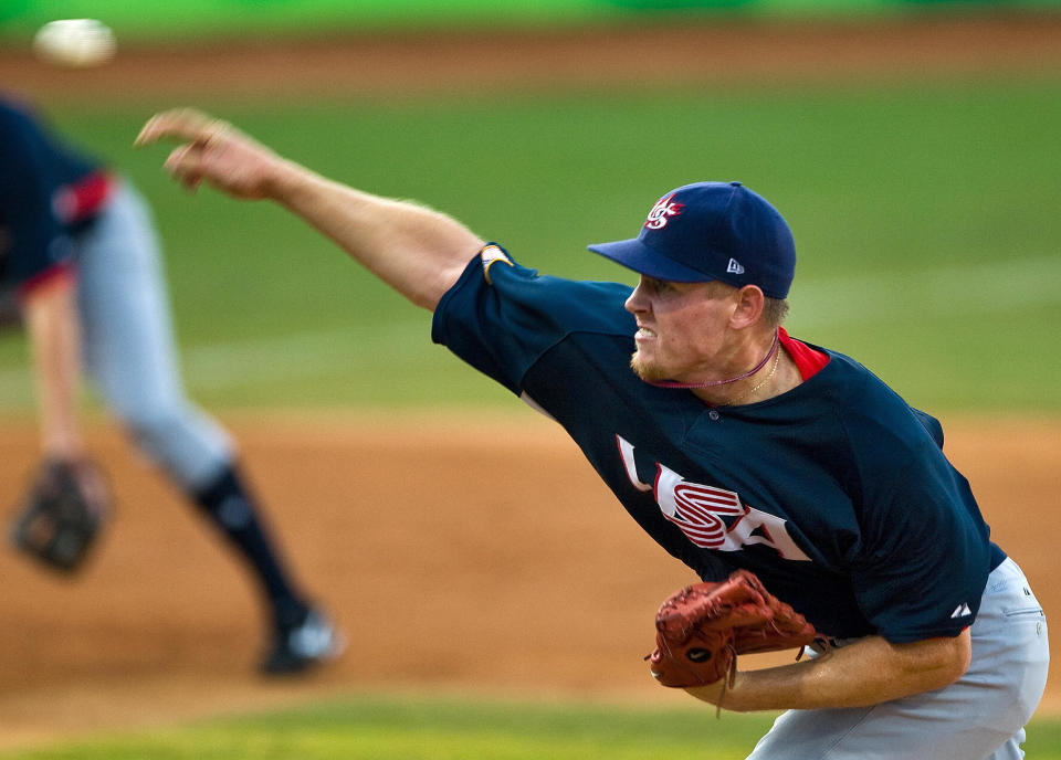 <p>Washington Nationals pitcher Stephen Strasburg was the lone collegiate player chosen for the United States national team at the 2008 Summer Games in Beijing. He helped pitch the U.S. to a bronze medal and was drafted number one overall in the Major League Baseball Draft the following year. (Getty) </p>