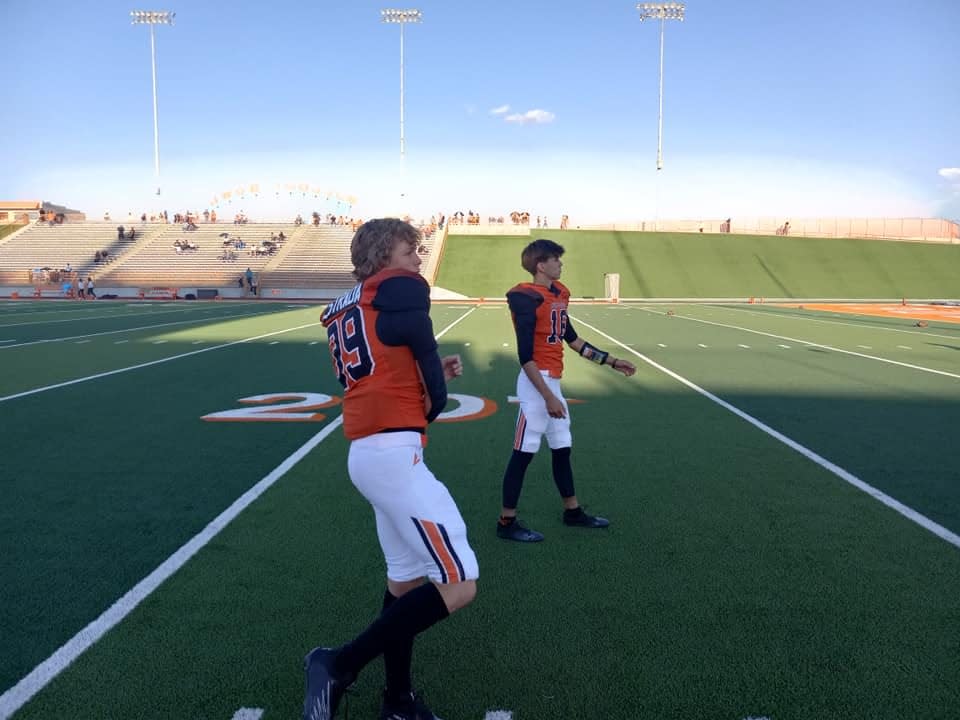 Nye Estrada (left) and Derrick Warren practice before the Sept. 15, 2023 football game against Cleveland.