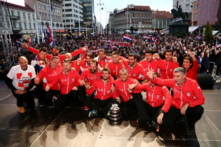 Tennis - Croatia team celebrate winning the Davis Cup - Zagreb, Croatia - November 26, 2018 Croatia team captain Zeljko Kraja and team celebrate winning the Davis Cup REUTERS/Antonio Bronic