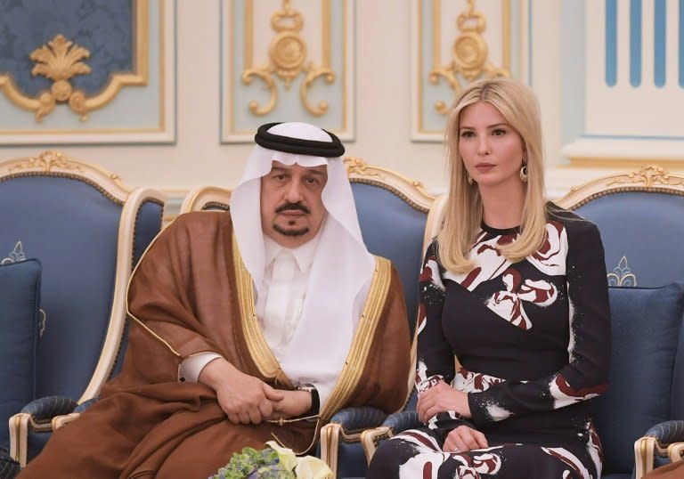 Ivanka Trump is seen at a ceremony where her father US President Donald Trump received the Order of Abdulaziz al-Saud medal from Saudi King Salman at the Saudi Royal Court in Riyadh on May 20, 2017