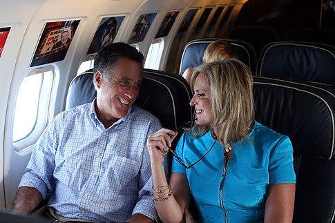 Mitt and Ann Romney on the Republican campaign plane. Photo: Getty