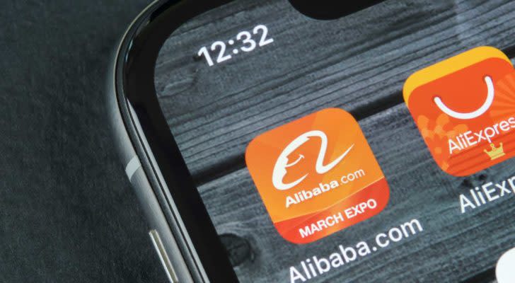 A photo of the Alibaba (BABA) app on a smartphone.