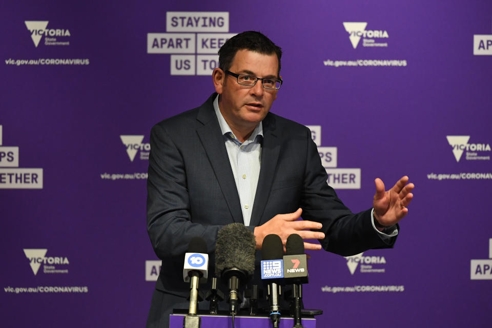 Victorian Premier Daniel Andrews has announced the state's  first step in easing coronavirus restrictions. Source: AAP