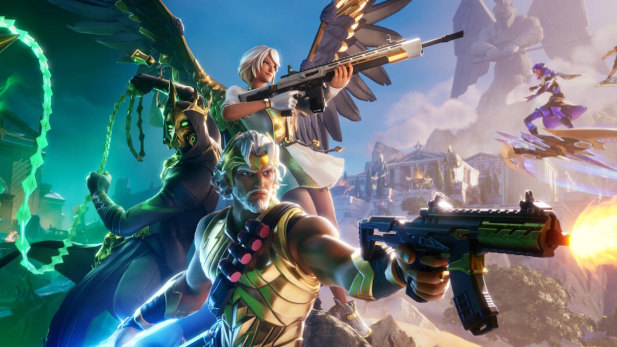  Fortnite Chapter 5 Season 2 art: Olympian gods firing guns. 