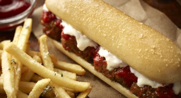 This undated product image provided by Darden Restaurants shows Olive Garden's new meatball breadstick sandwich. The addition of breadstick sandwiches are just the latest attempt to revamp Olive Garden's menu and marketing as sales have declined for the past three of its fiscal years. (AP Photo/Darden Restaurants)