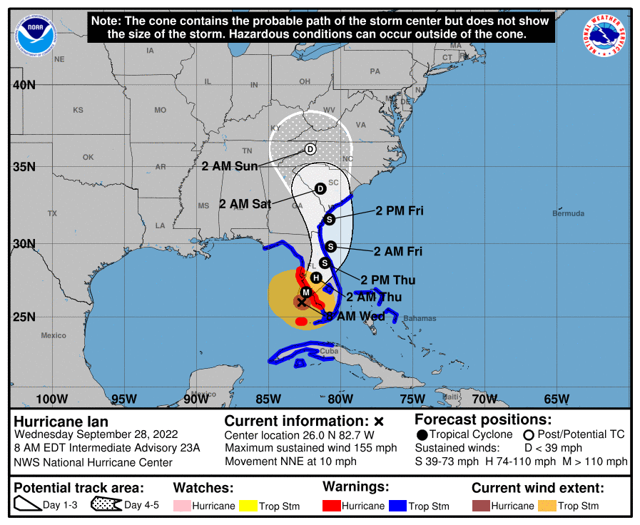 Tropical-storm-force winds are projected to reach Georgia and South Carolina by late Thursday.<span class="copyright">National Hurricane Center</span>