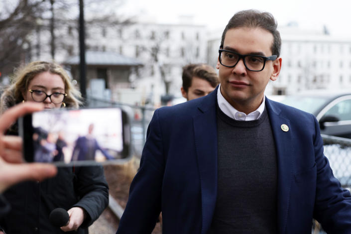 &nbsp;U.S. Rep. George Santos (R-NY) leaves the Capitol Hill Club as members of the press follow him on January 31, 2023 in Washington, DC.&nbsp; / Credit: / Getty Images