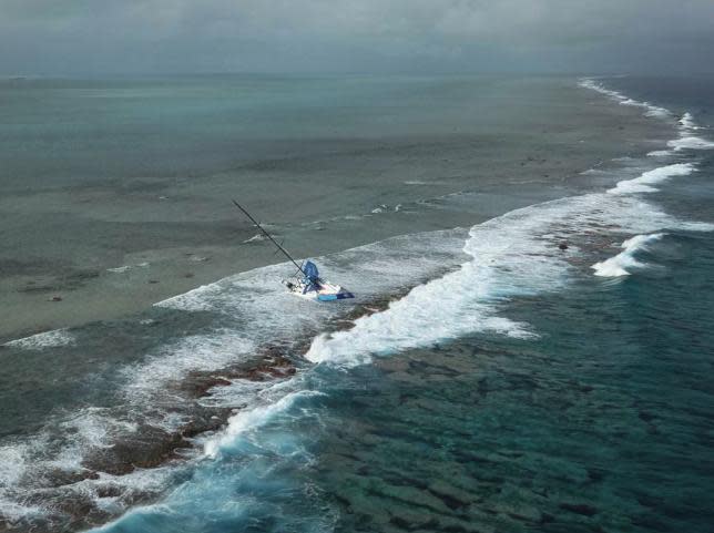 The Vestas Wind team's boat ran aground at Cargados Carajos Shoals, Mauritius, in December.