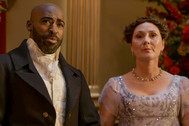 <p>Netflix</p> Daniel Francis as Marcus Anderson and Ruth Gemmell as Violet Bridgerton in season 3 of 'Bridgerton'