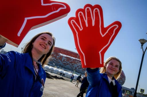 Female volunteers, seen here at Mordovia Arena in Saransk which will host four World Cup matches, are among those to have been warned about having flings with fans