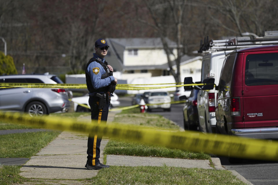 Police respond to a neighborhood after a shooting in Levittown, Pa., Saturday, March 16, 2024. Authorities have issued a shelter-in-place order following the shooting of multiple people in a suburban Philadelphia township. (AP Photo/Matt Rourke)