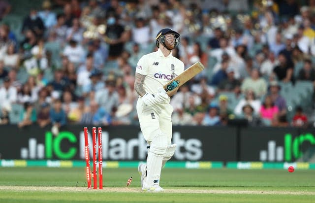 Ben Stokes sums up England's day, eyes closed in despair after seeing his stumps shattered.