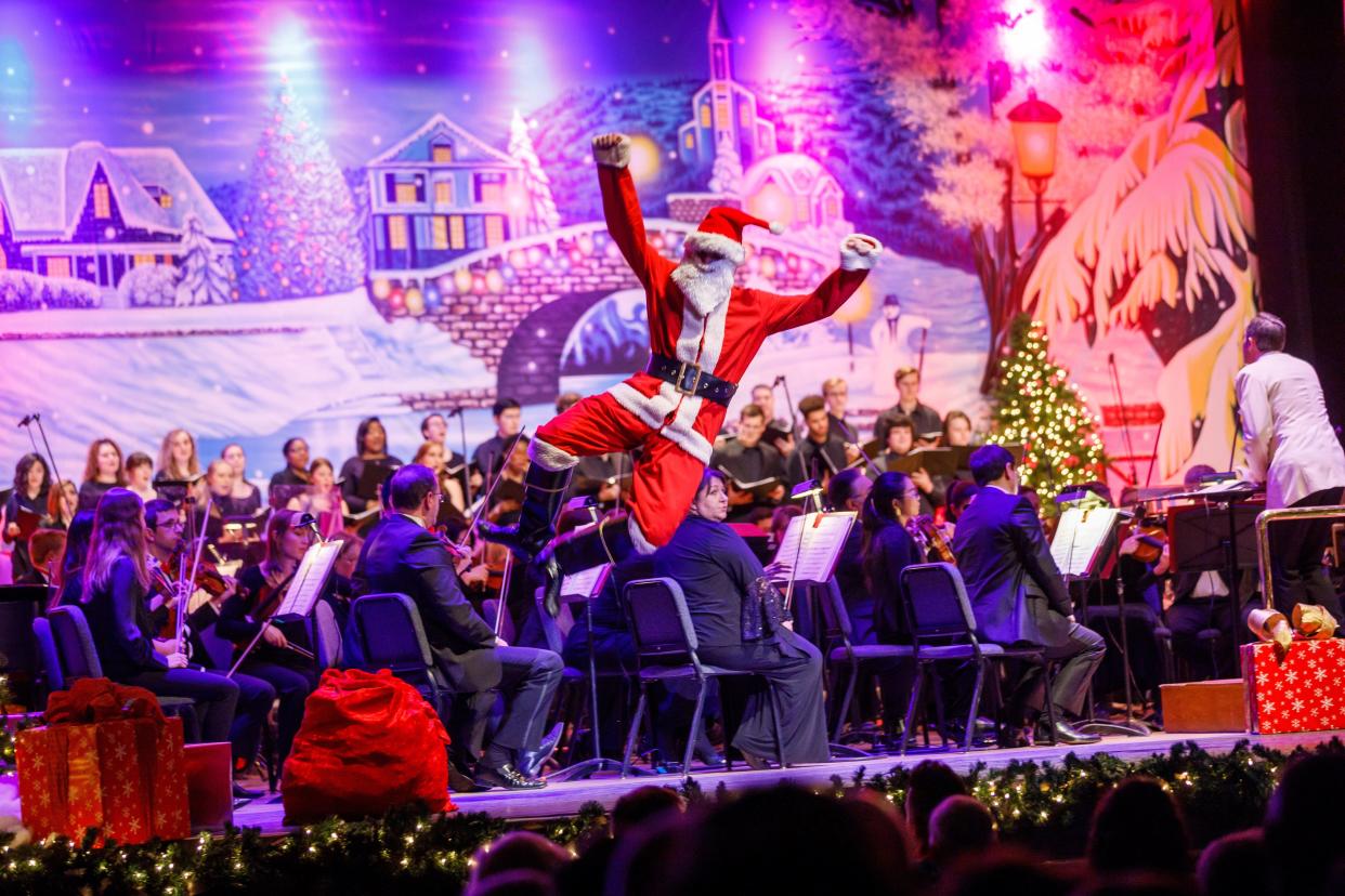 Santa Claus makes an appearance during the South Bend Symphony Orchestra's 2018 "Home for the Holidays" concert. This year's concerts will be Dec. 16 and 17, 2023, at the Morris Performing Arts Center.