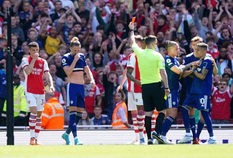 Luke Ayling (second left) was given his marching orders at Arsenal (Mike Egerton/PA) (PA Wire)