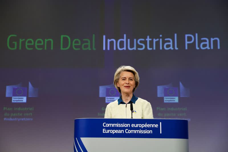 European Commission President Ursula presents a "communication" detailing the EU's "Green Deal Industrial Plan" in Brussels